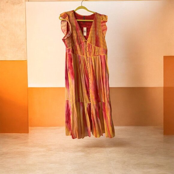 HP 🎈🎈NWT Anthropologie The Peregrine Midi Dress Sleeveless Sunset 1X - Picture 2 of 7